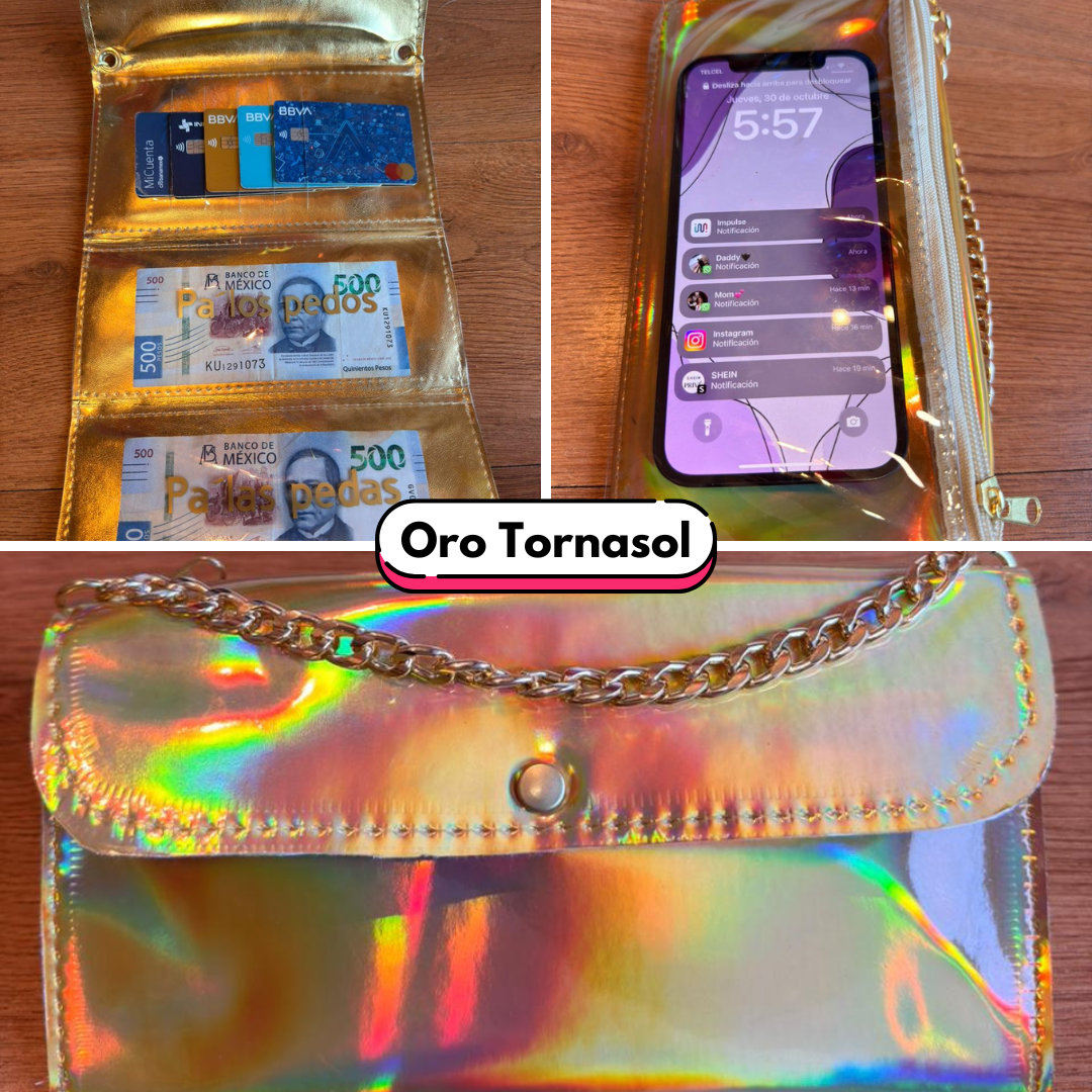 Organiphone Efecto Espejo – Porta Celular con Tarjetero y Organizador de Dinero
