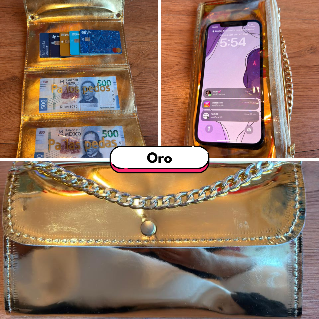 Organiphone Efecto Espejo – Porta Celular con Tarjetero y Organizador de Dinero