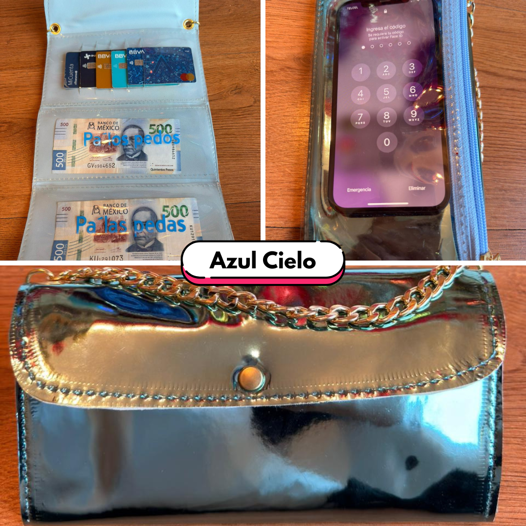 Organiphone Efecto Espejo – Porta Celular con Tarjetero y Organizador de Dinero